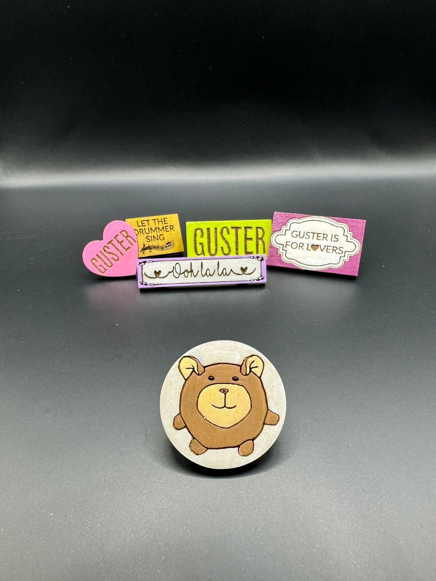 Guster the band wooden pin featuring Big Friend from the album Parachute