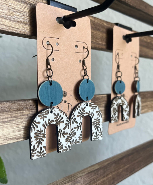 Hand Painted Boho Wooden Earrings - Customizable Laser Engraved Dangle Accessories for Any Occasion. Gift, Mother’s Day, birthday, Christmas