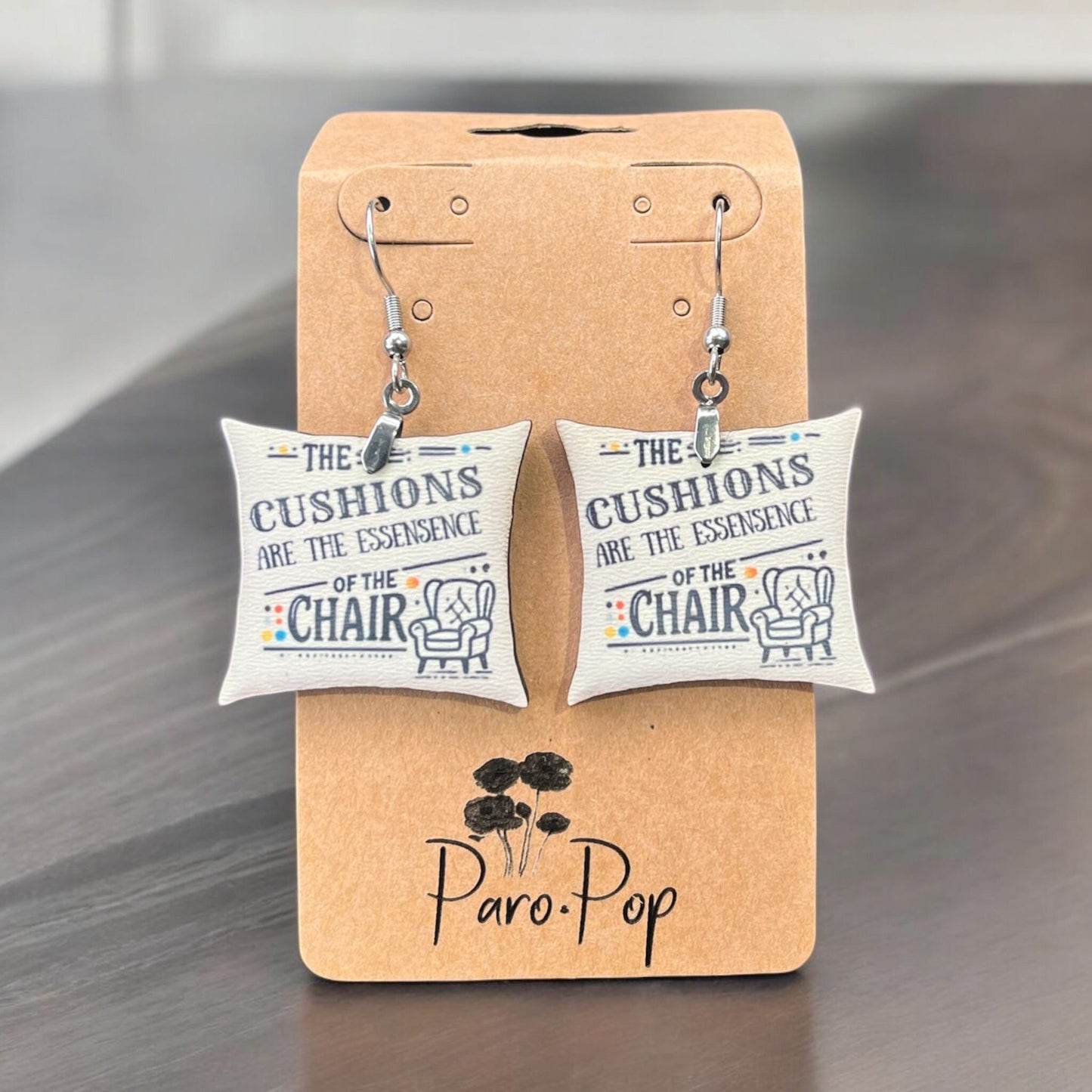 Custom Friends TV Show Earrings – “The Cushions Are the Essence of the Chair” | Eucalyptus Hardboard Sublimated | Fun Friends Jewelry Gift