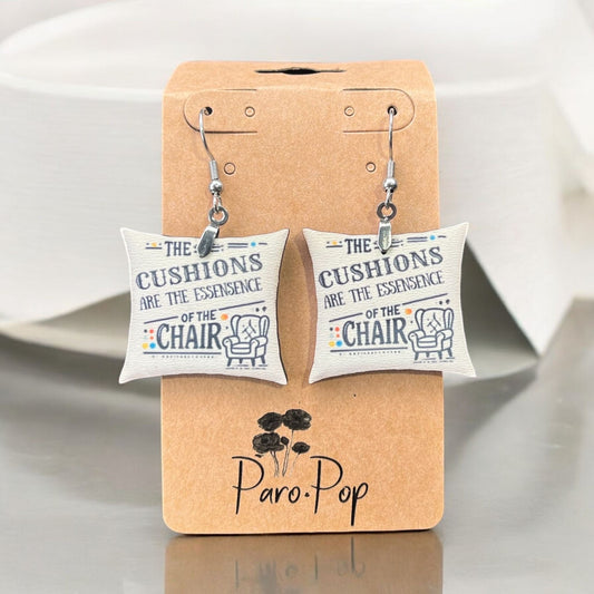 Custom Friends TV Show Earrings – “The Cushions Are the Essence of the Chair” | Eucalyptus Hardboard Sublimated | Fun Friends Jewelry Gift