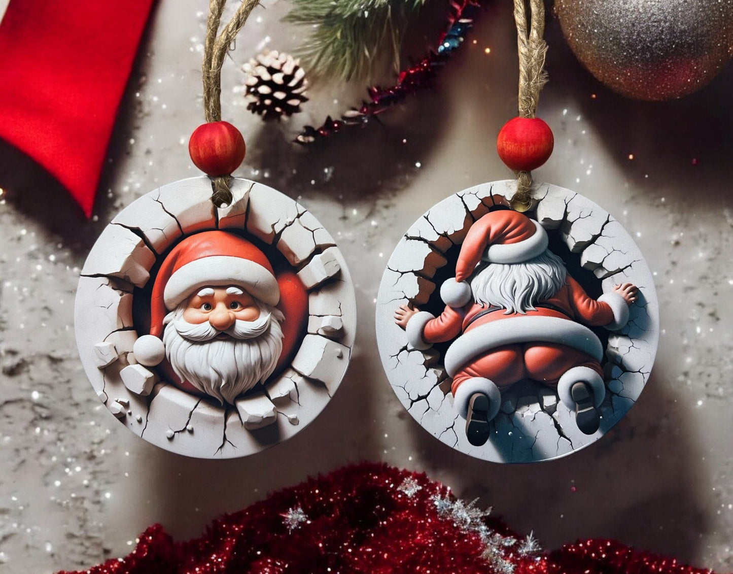 3D Santa Breakthrough Ornament | Funny Santa Bum Christmas Decor