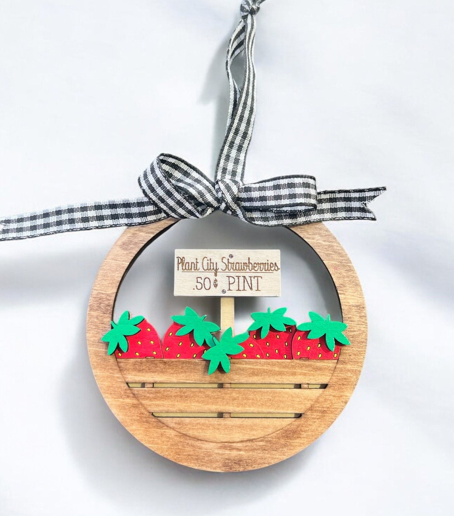 Custom Strawberry Basket Ornament – Hand-Painted & Assembled – Personalized with Your City- Plant City Strawberry-Themed Decor-FREE SHIPPING