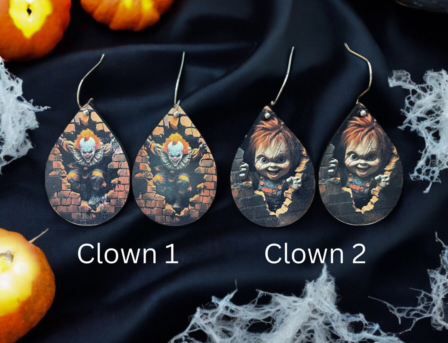 3D Halloween Teardrop Earrings | Spooky Skeleton, Cat, Clown, Spider Designs