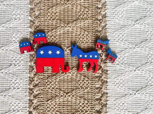 2024 Election Day Earrings & Pin Set – Republican Elephant & Democrat Donkey Jewelry