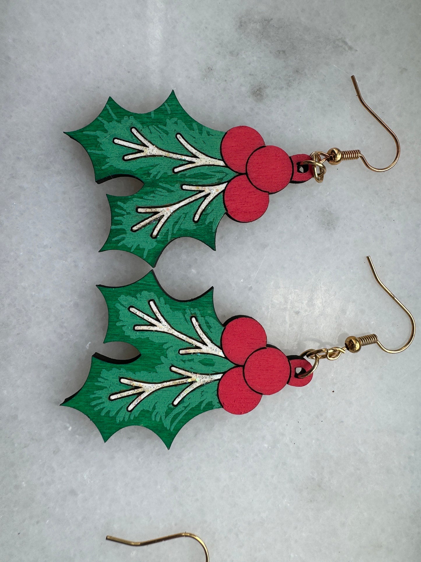 Mistletoe Dangle Earrings - Hypoallergenic Hooks, Handpainted Wooden Festive Jewelry, Perfect Christmas Gift