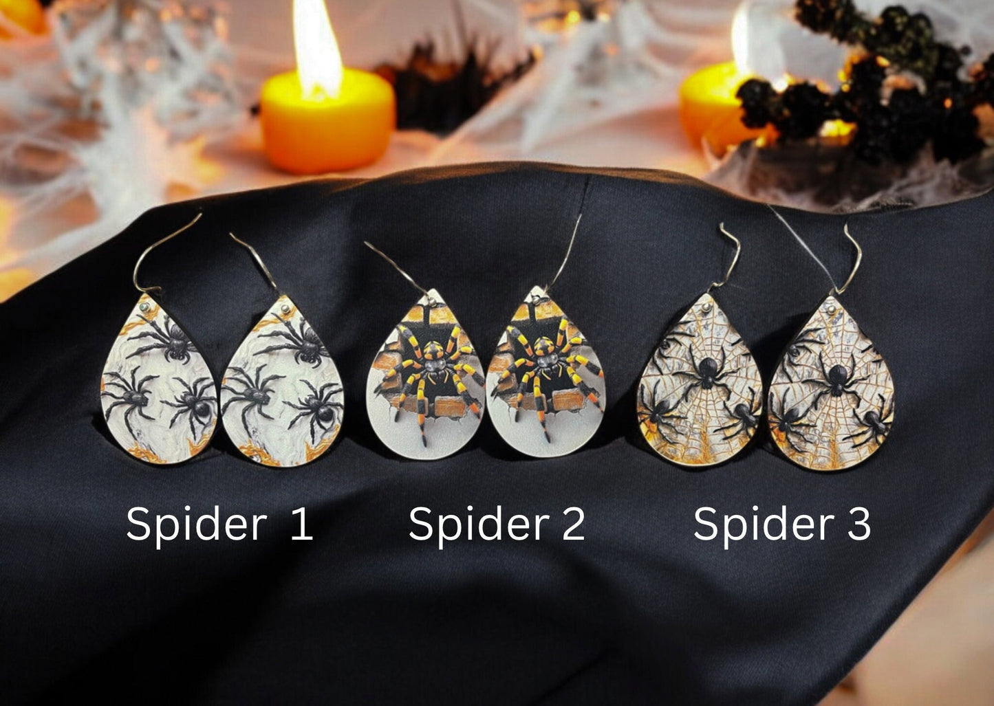 3D Halloween Teardrop Earrings | Spooky Skeleton, Cat, Clown, Spider Designs