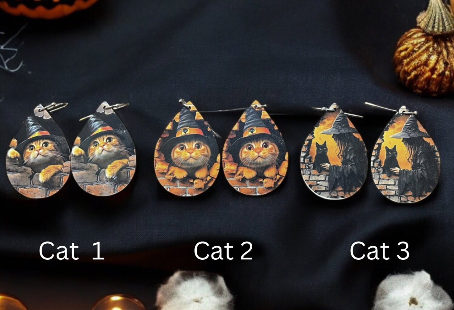 3D Halloween Teardrop Earrings | Spooky Skeleton, Cat, Clown, Spider Designs