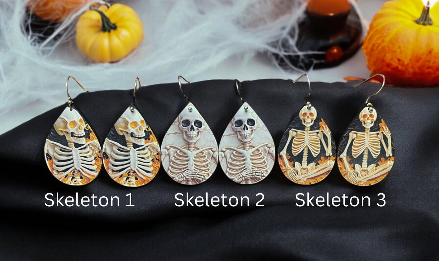 3D Halloween Teardrop Earrings | Spooky Skeleton, Cat, Clown, Spider Designs