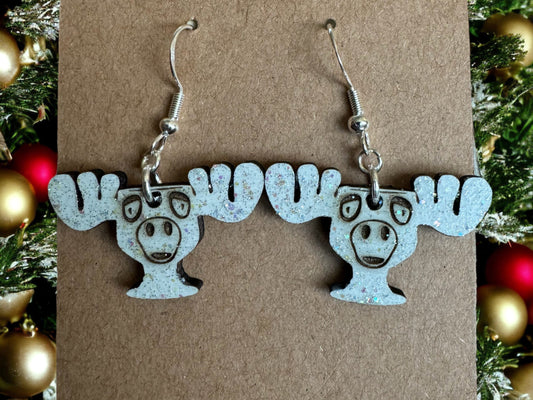 National Lampoon Moose Mug Earrings - Handcrafted White Wooden Jewelry, Christmas Vacation Inspired, Festive Gift, Unique Accessory