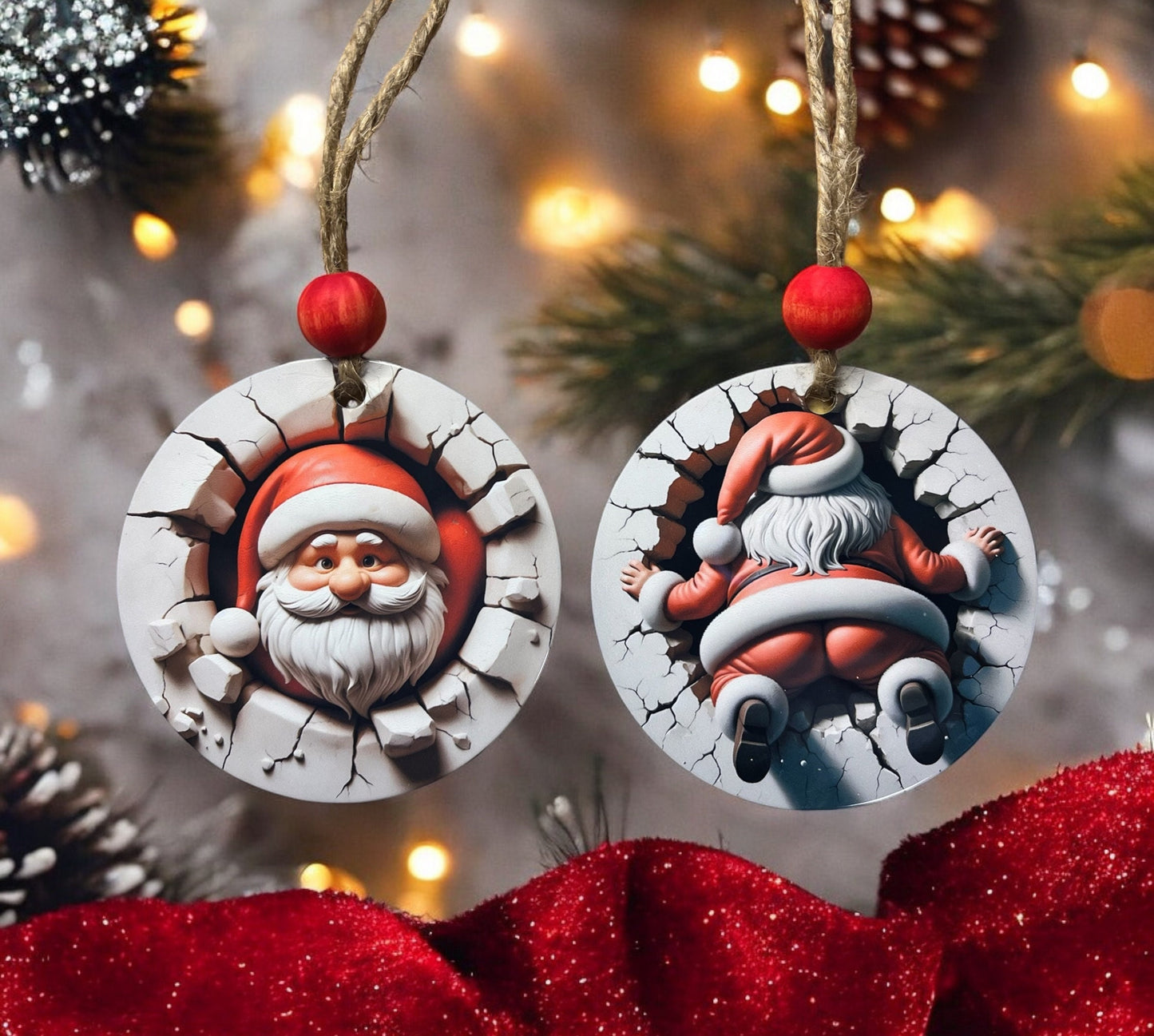 3D Santa Breakthrough Ornament | Funny Santa Bum Christmas Decor