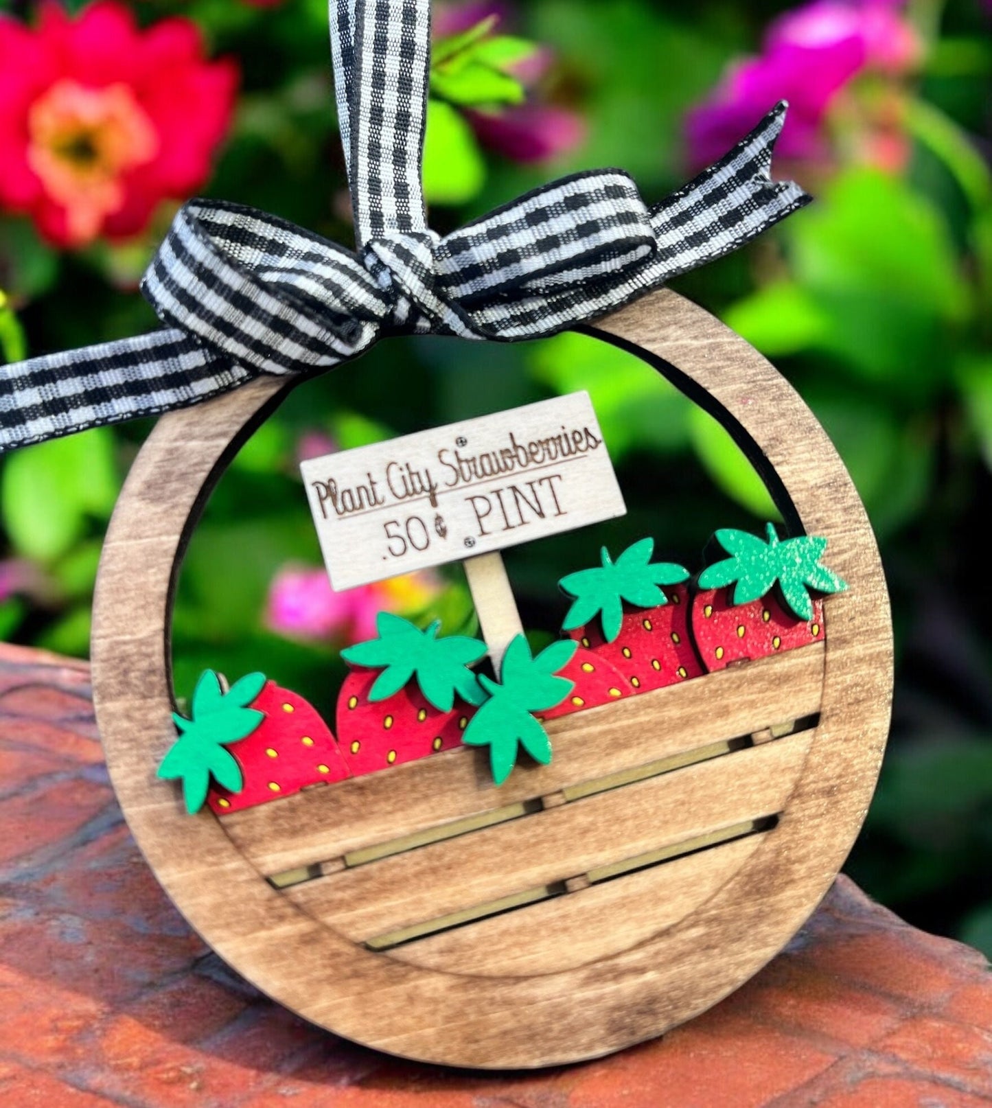 Custom Strawberry Basket Ornament – Hand-Painted & Assembled – Personalized with Your City- Plant City Strawberry-Themed Decor-FREE SHIPPING